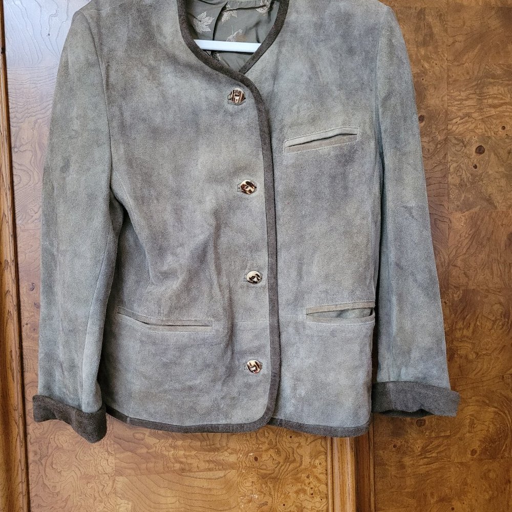 suede jacket, tyrolian, size 34 Austrian, loden green